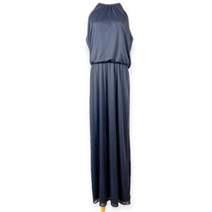 MSK Sleeveless Maxi Chain Halter Dress Lined Navy 16